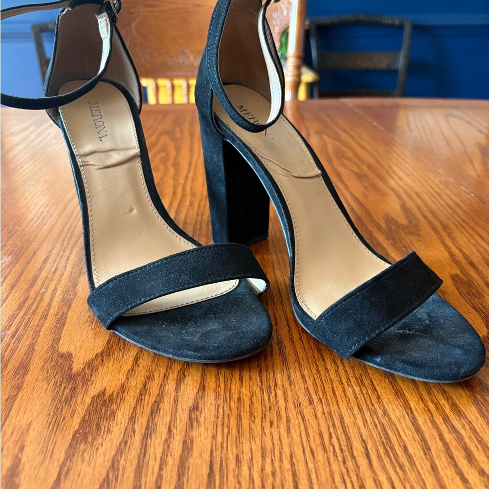 Black Suede Block Heel Sandals